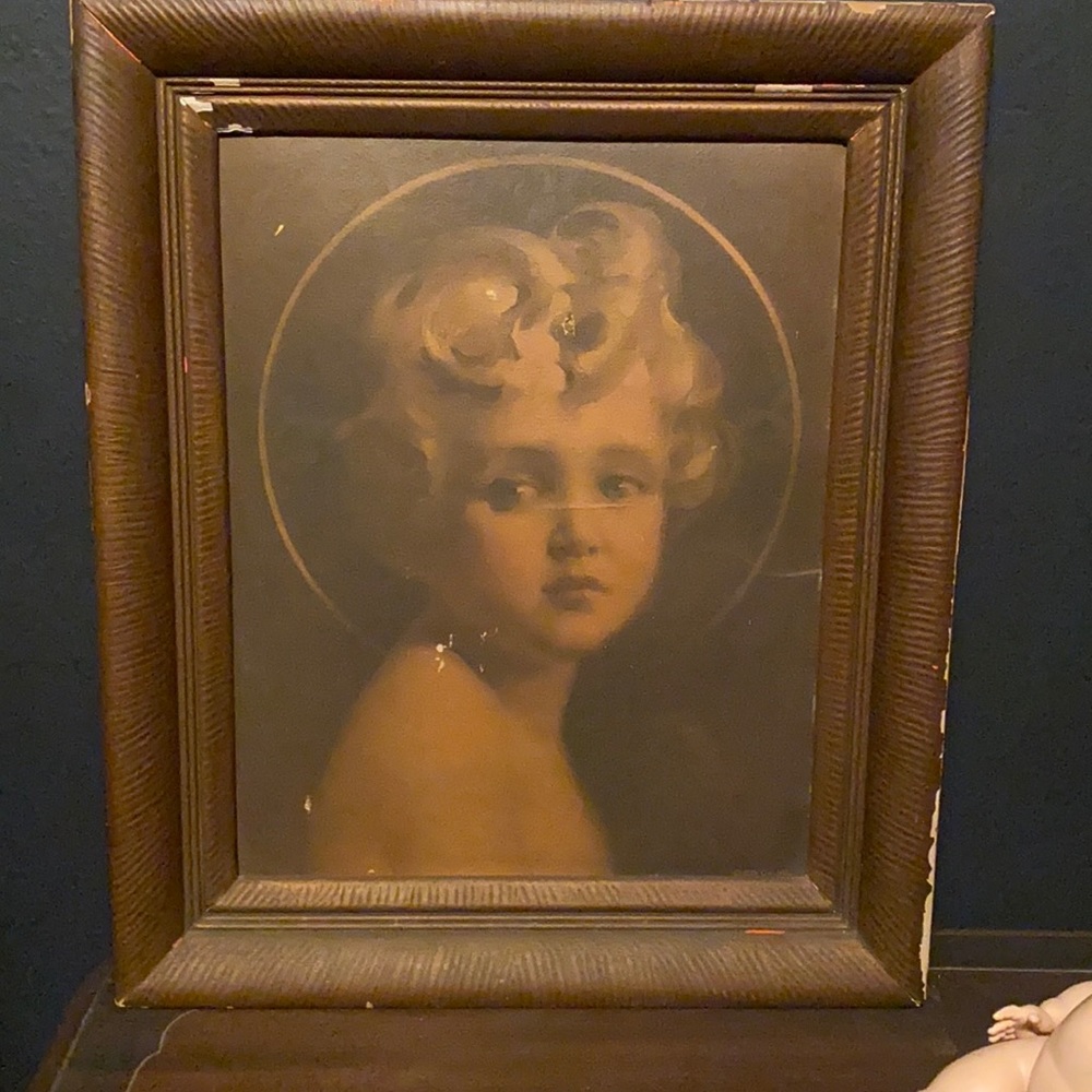 Antique “Light Of The World" Framed Christ Child By Chambers